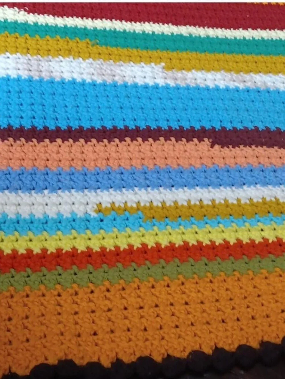Vintage Hand Crocheted Afghan Throw Blanket Multicolor Rainbow Couch / Bed Boho